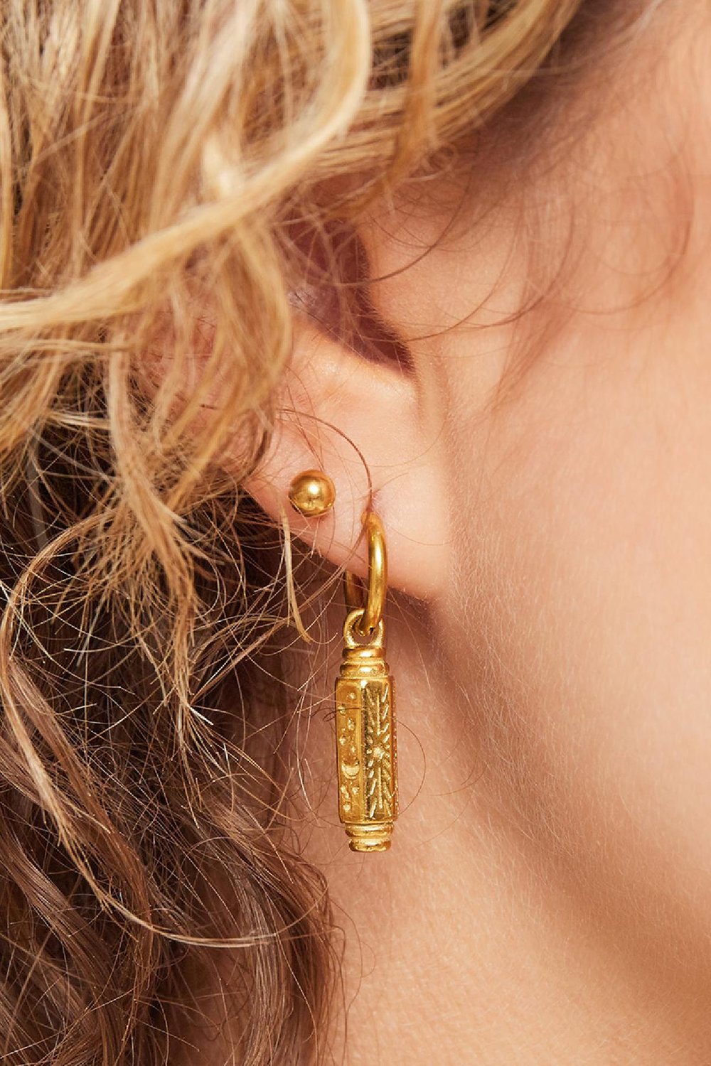 Pendientes Sol Estrellas Colgante Color dorado Acero inoxidable Imagen2