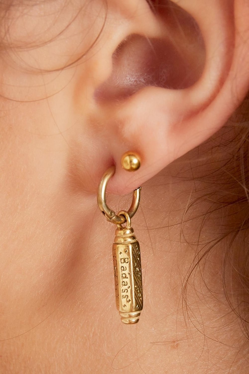 Oorbellen Badass Hanger Goud kleur Stainless Steel Afbeelding3