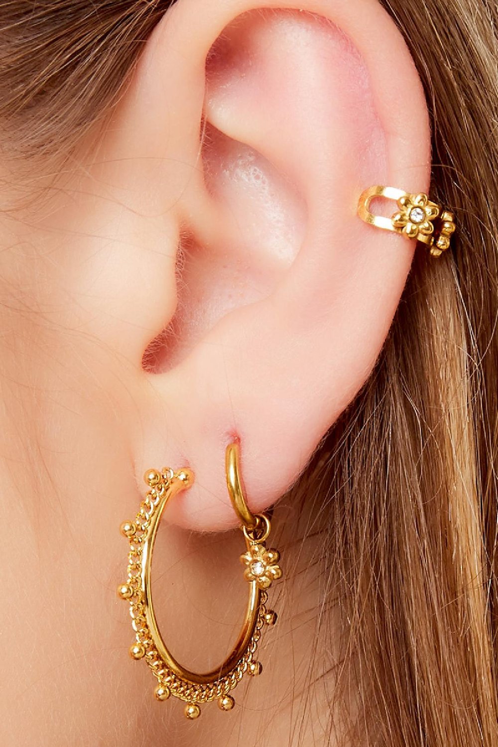 Earcuff little flowers Gold Color Stainless Steel Picture2