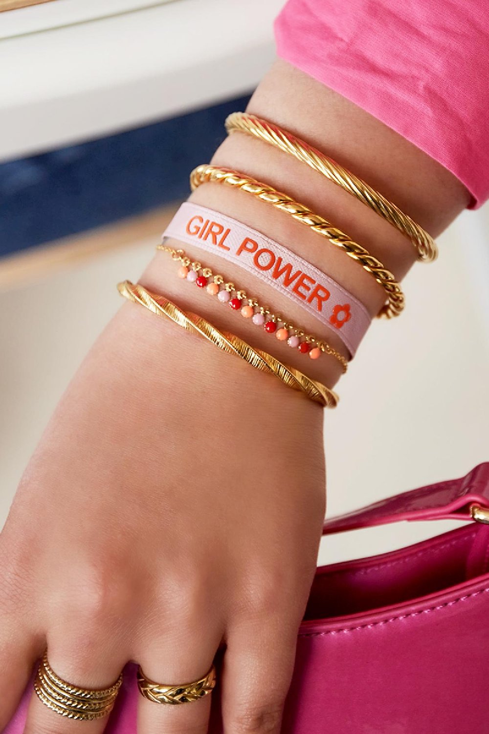 Set mit zwei Armbändern - Frauenpower Rosa Polyester Bild2