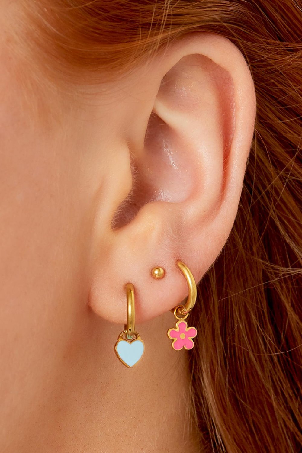 Boucles d'oreilles fleurs colorées en acier inoxydable Rose Image2