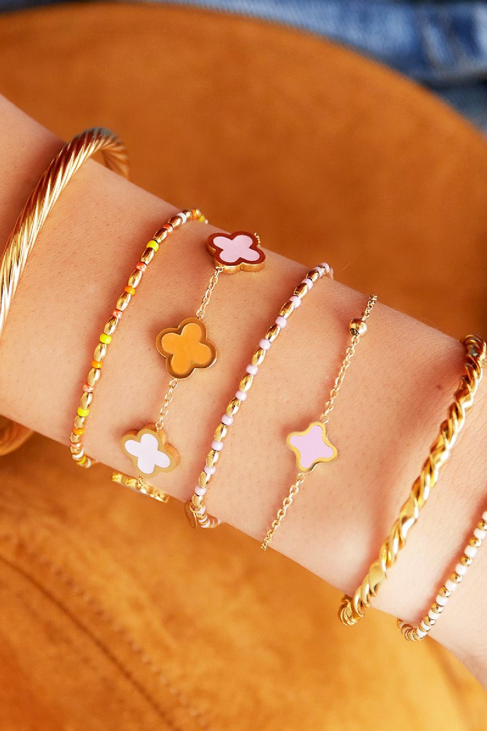 Armband farbiger Klee Grün Edelstahl Bild2