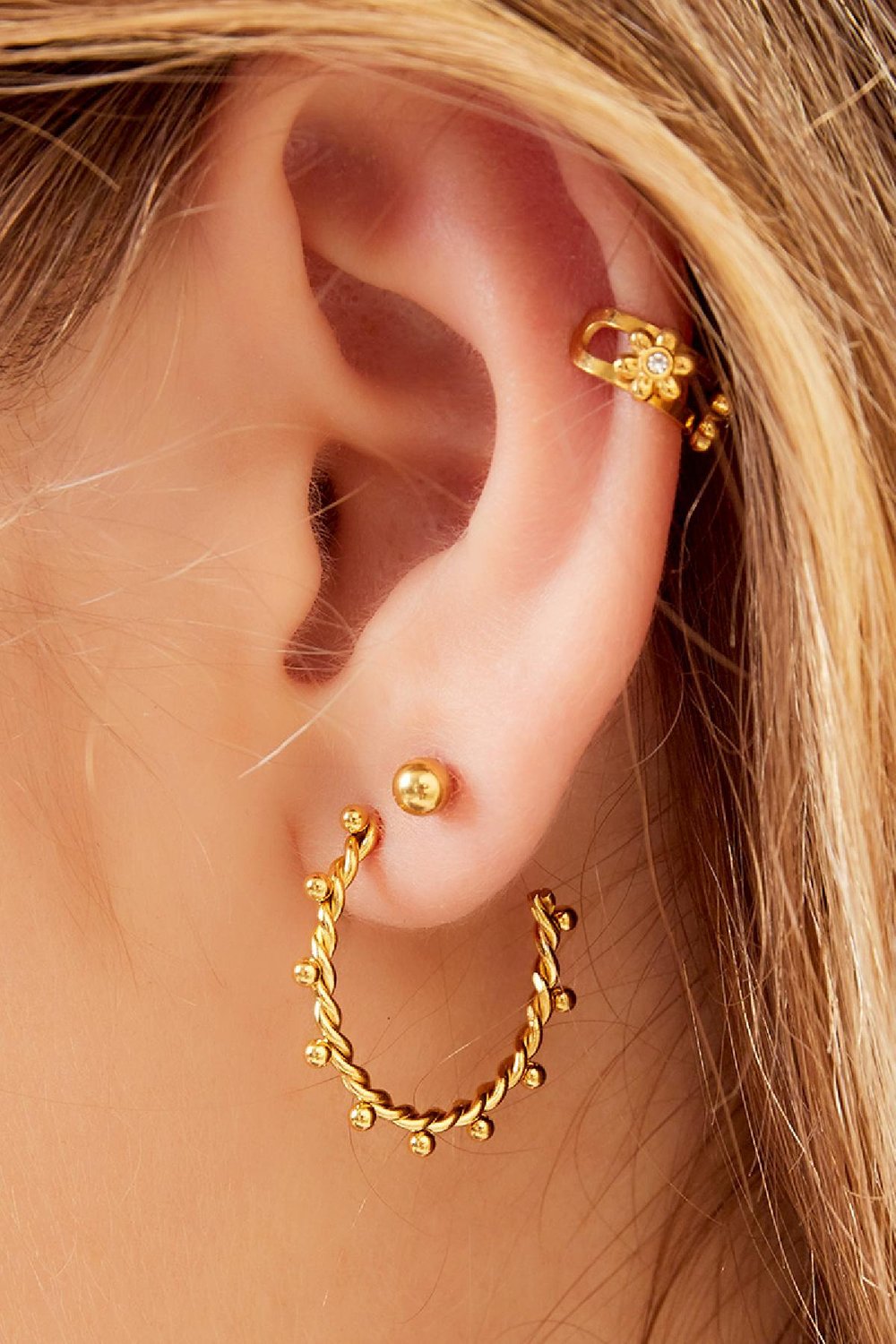 Boucle d'oreille Boule Tordue Argenté Acier inoxydable Image3