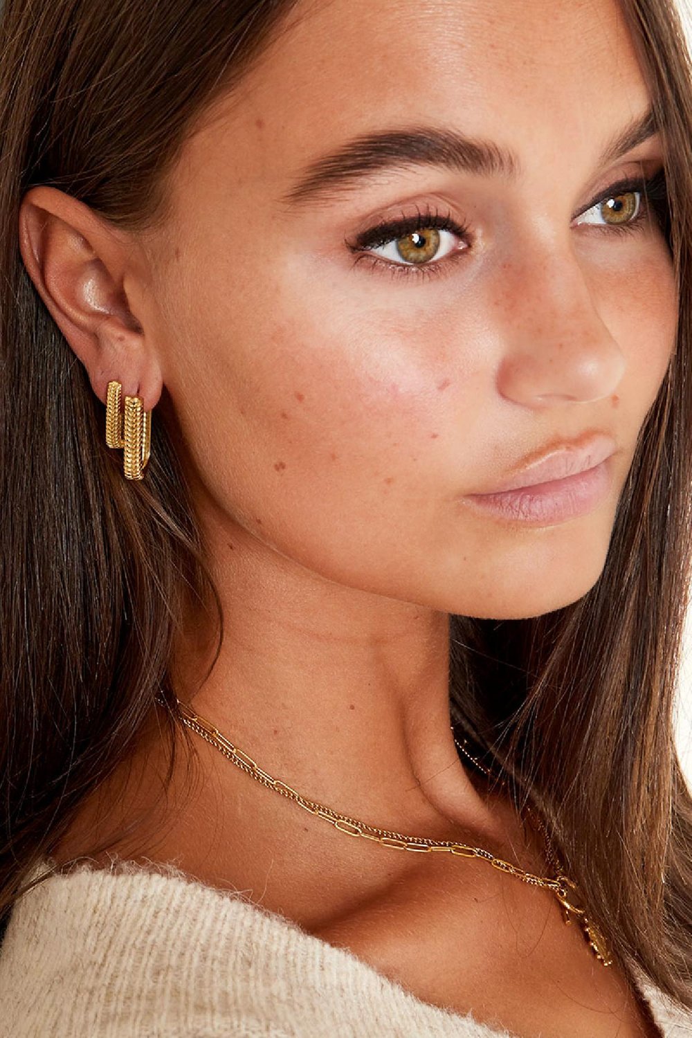 Woven rectangle earrings small Gold Color Stainless Steel Picture3