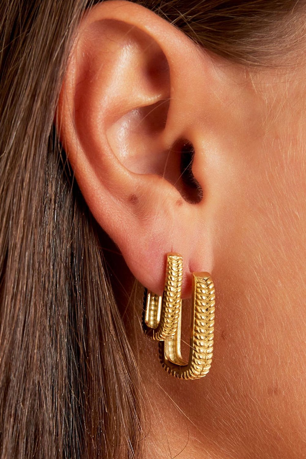 Woven rectangle earrings small Gold Color Stainless Steel Picture2