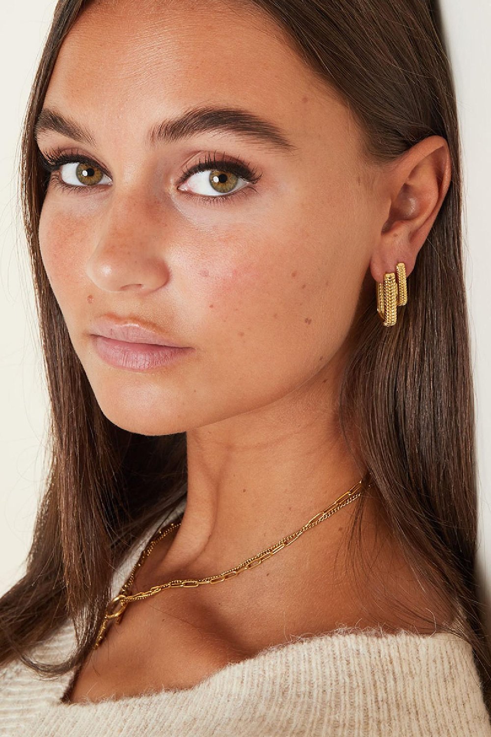 Woven Rectangle Earrings Gold Color Stainless Steel Picture3