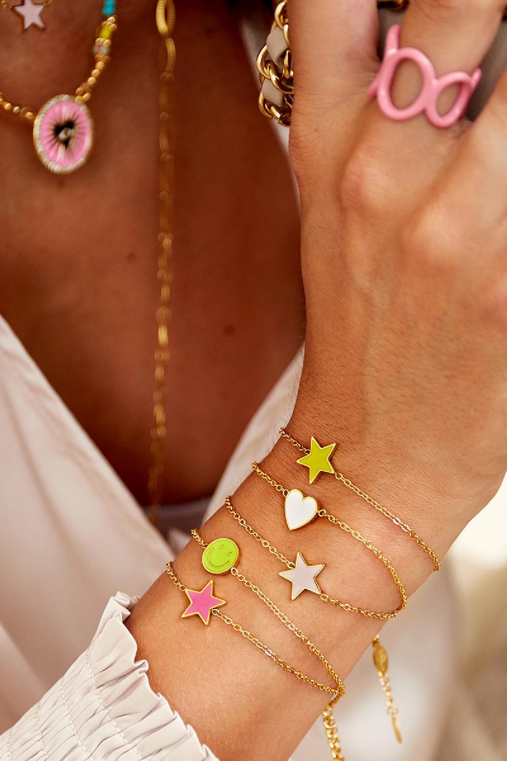 Pulsera de acero inoxidable con dije de corazón de colores Light Blue Imagen3