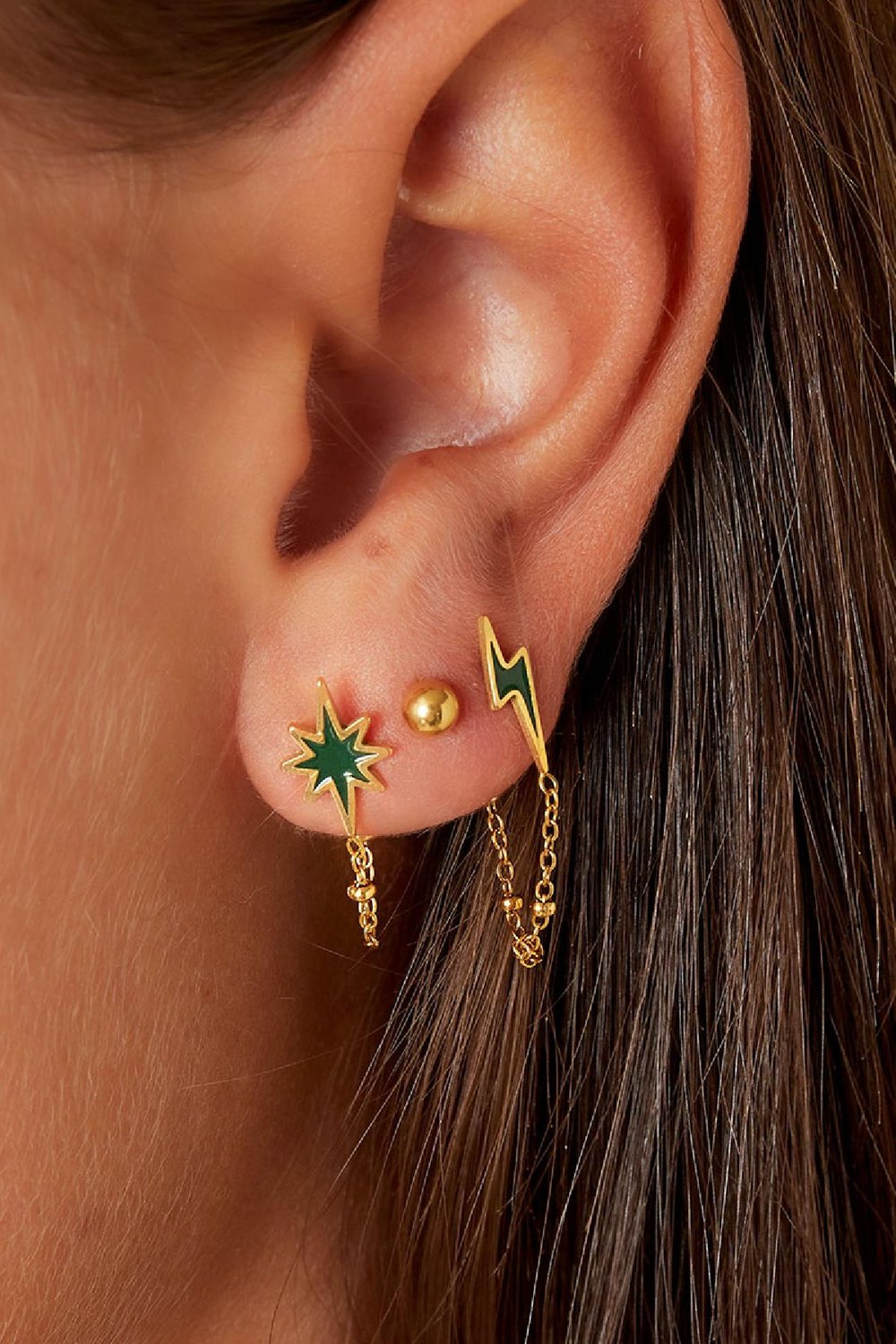 Earstud estrella y cadena Morado Acero inoxidable Imagen2