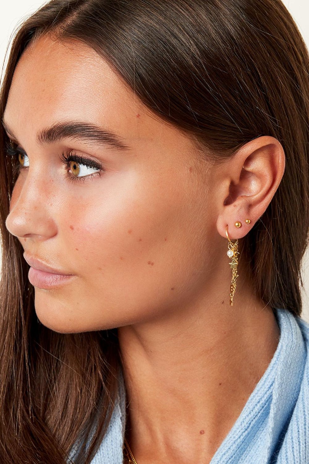 Shooting Stars and Pearl Earrings Gold Color Stainless Steel Picture3