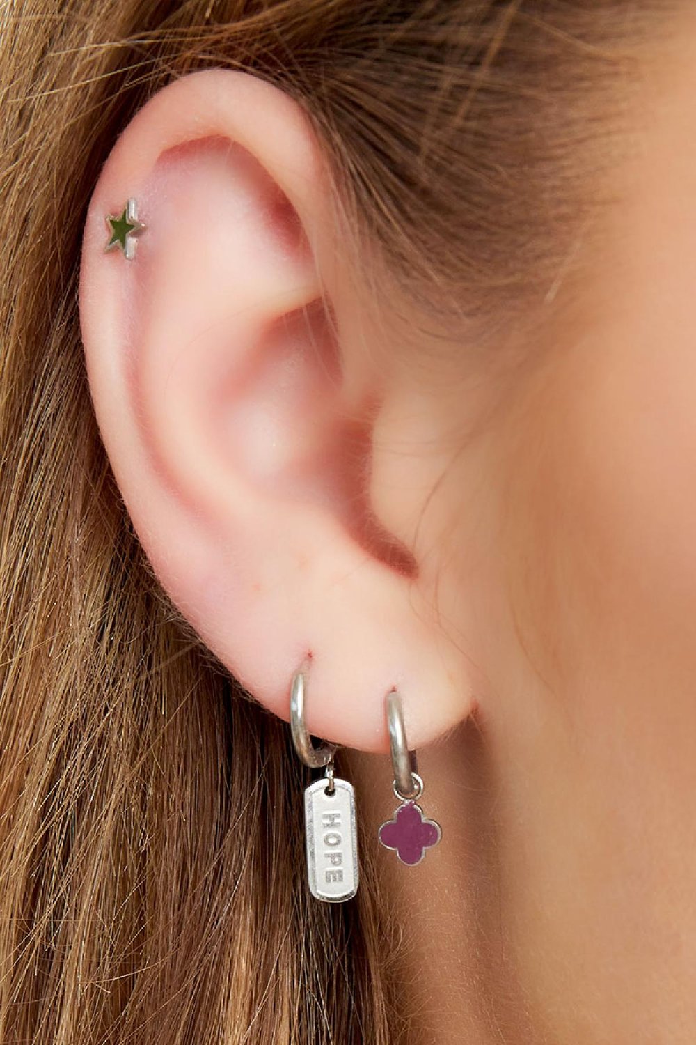 Juego de aretes trío de acero inoxidable Plata Imagen4