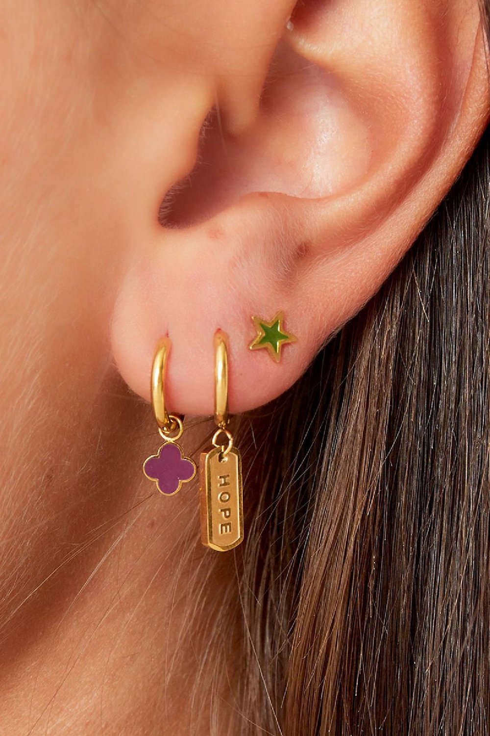 Juego de aretes trío de acero inoxidable Plata Imagen2