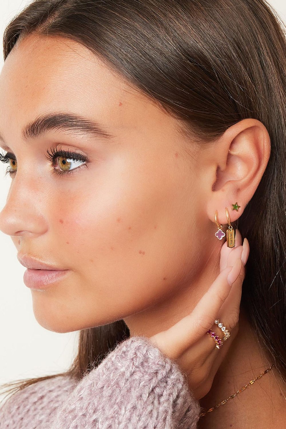 Juego de aretes trío de acero inoxidable Plata Imagen3