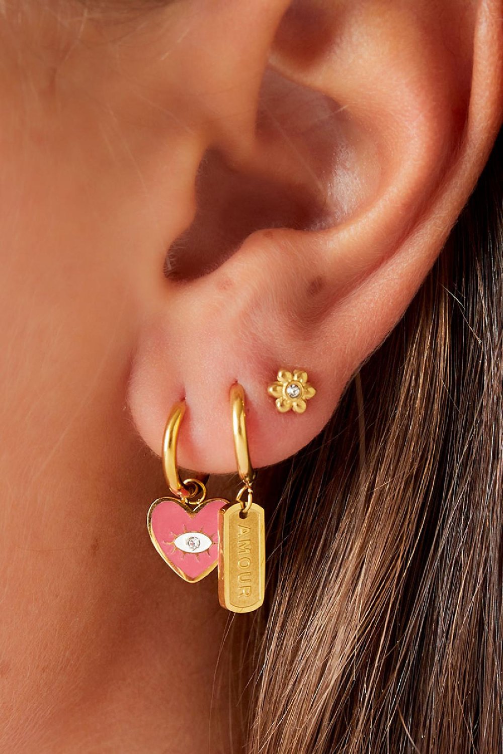 Juego de aretes trío de acero inoxidable Plata Imagen2