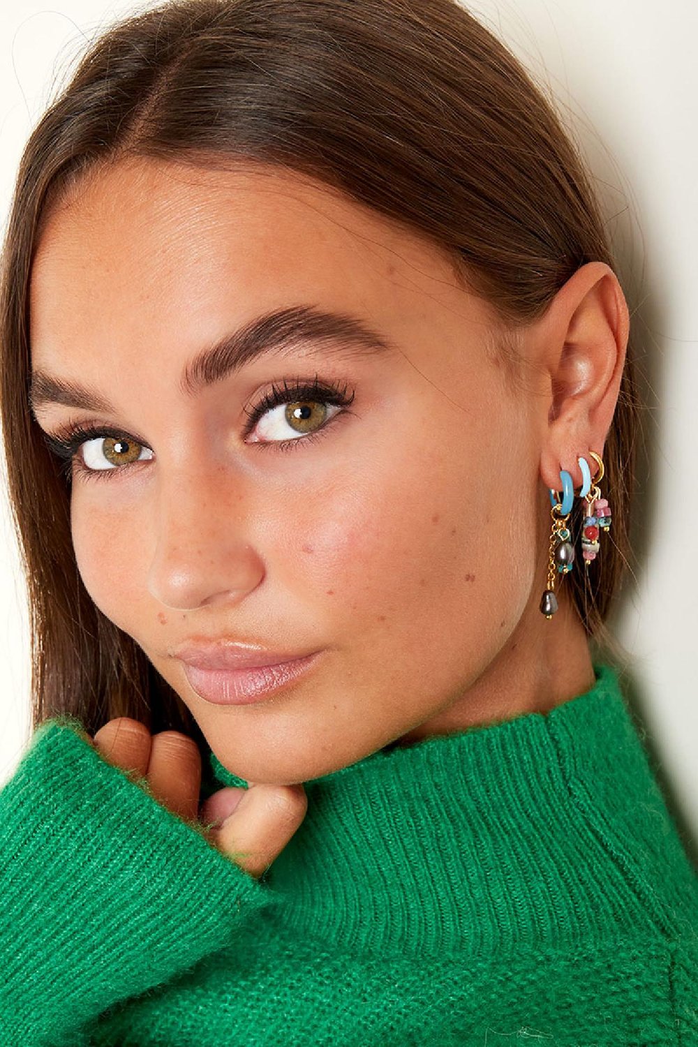 Oorbellen met lange kleurrijke bedel Goud kleur Stainless Steel Afbeelding2