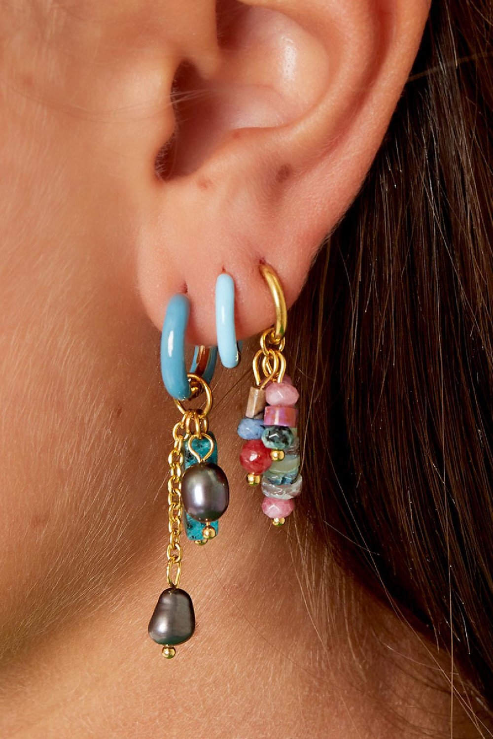 Oorbellen met lange kleurrijke bedel Goud kleur Stainless Steel Afbeelding3