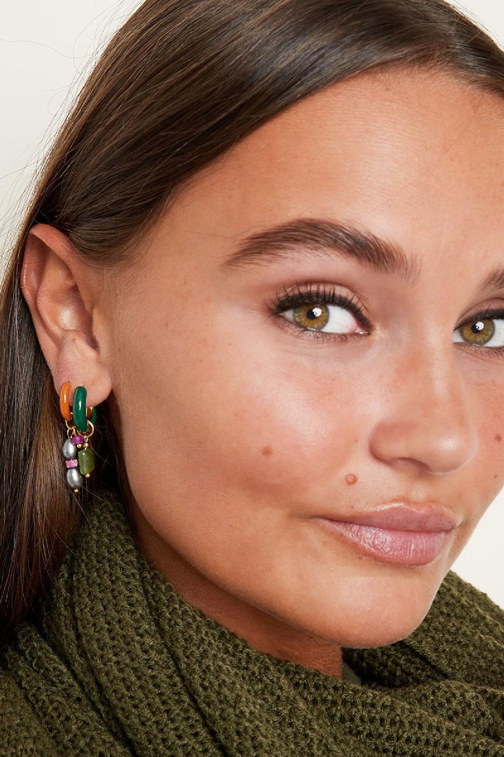 Boucles d'oreilles avec Charm Coloré Medium Argenté Acier inoxydable Image2