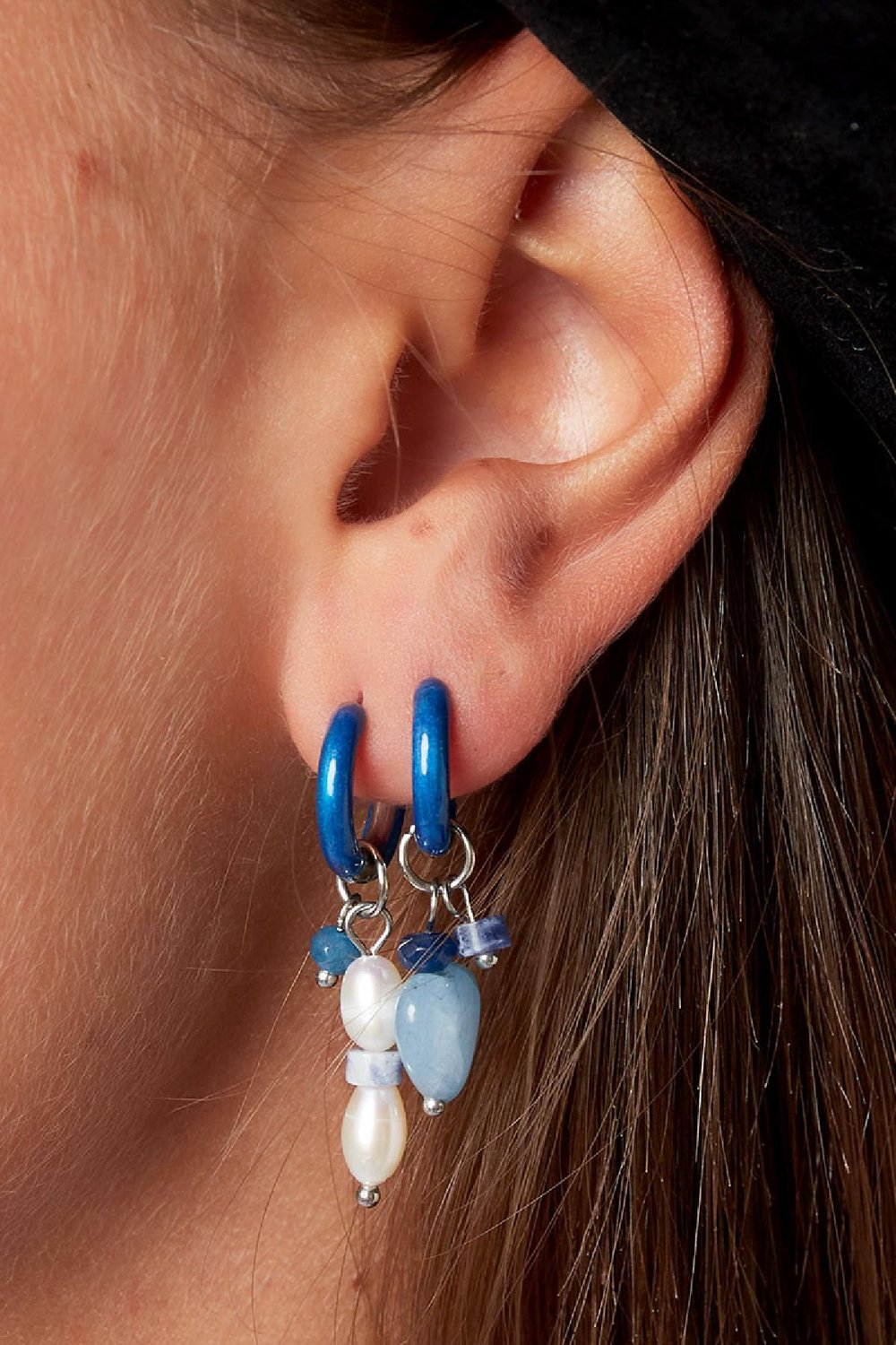 Oorbellen met Gekleurde Bedel Medium Blauw Stainless Steel Afbeelding3