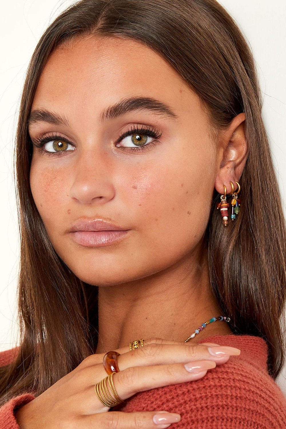 Pendientes con Charm de Colores Pequeños Morado Acero inoxidable Imagen2