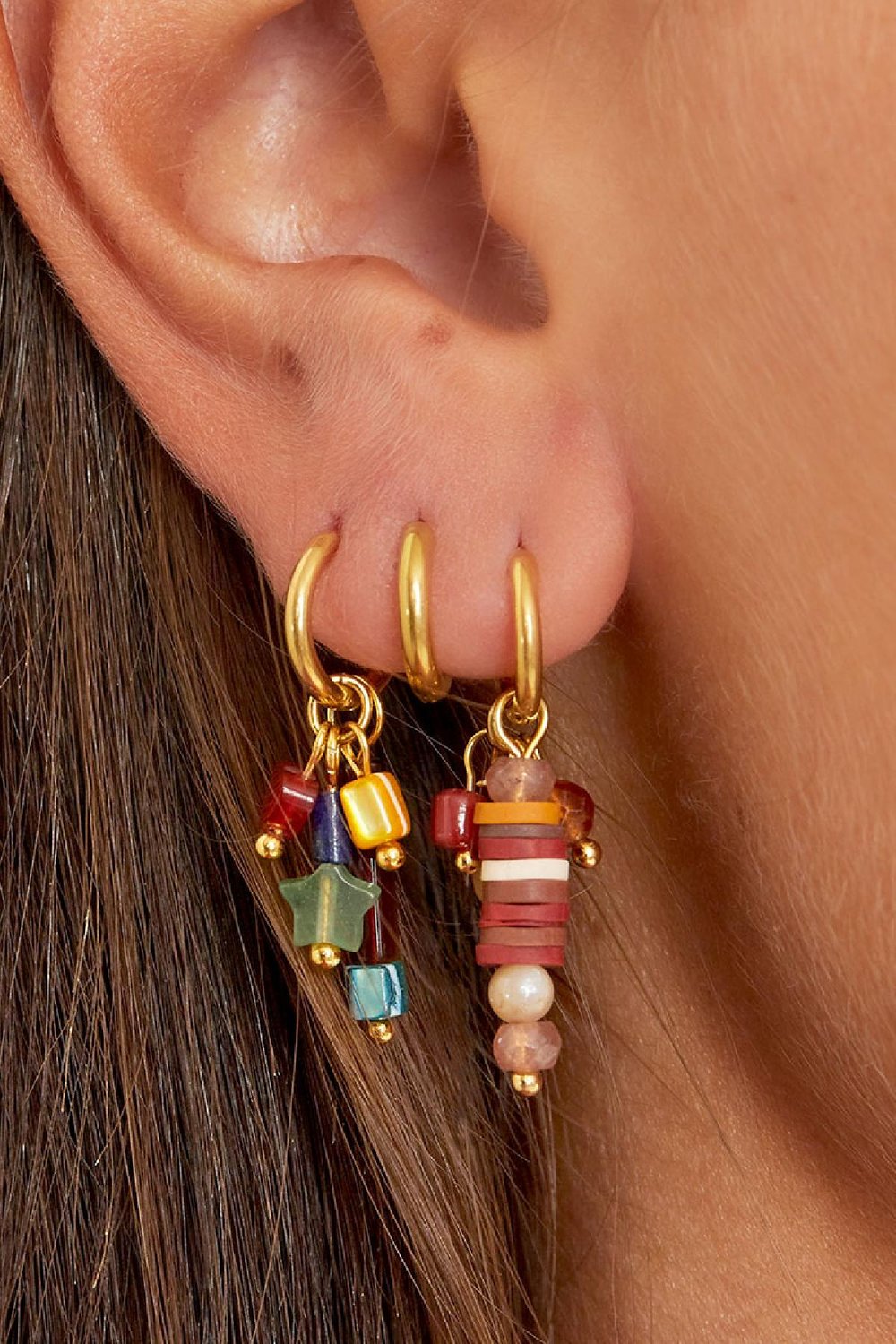 Pendientes con Charm de Colores Pequeños Morado Acero inoxidable Imagen3