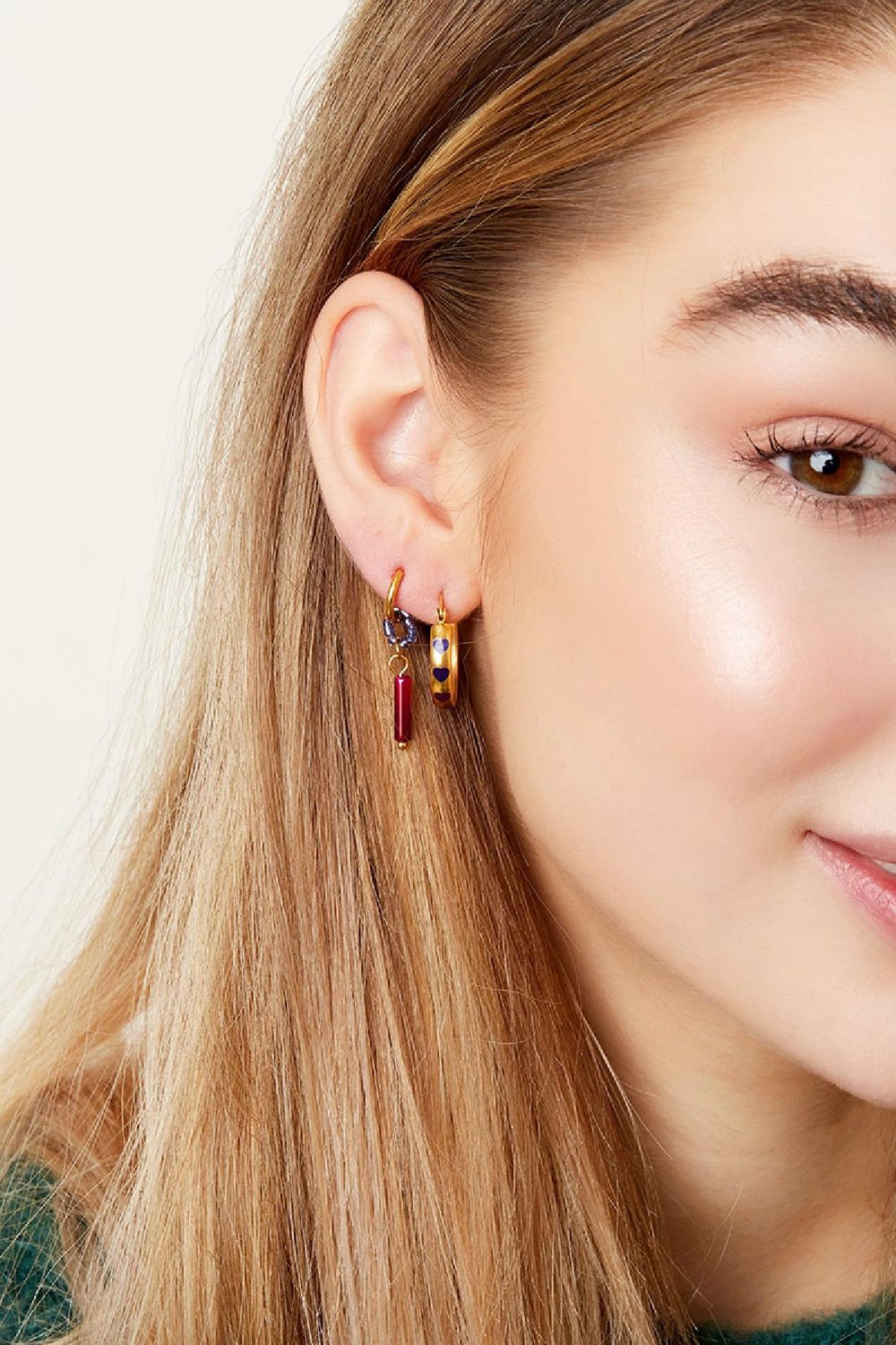 Pendientes de acero inoxidable color piedra Plata Imagen3