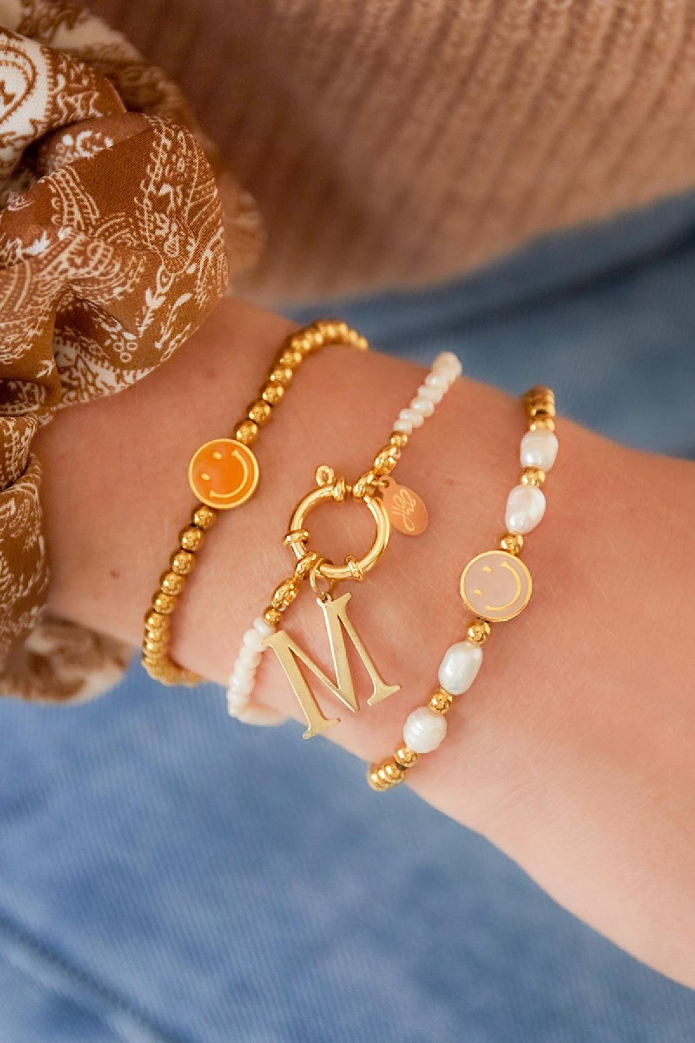 armband witte kralen Goud kleur Stainless Steel Afbeelding2