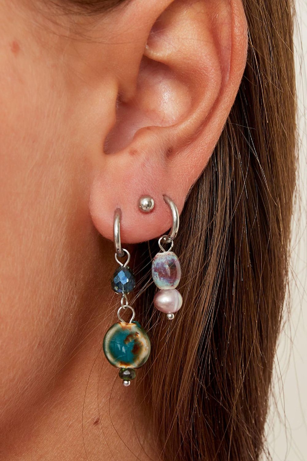 Ohrringe mit farbigem Charm klein Silber Edelstahl Bild3