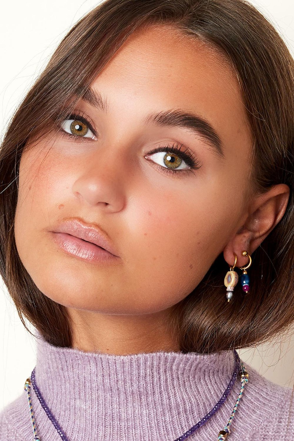 Oorbellen met Gekleurde Charm Small Blauw & Gold Stainless Steel Afbeelding2