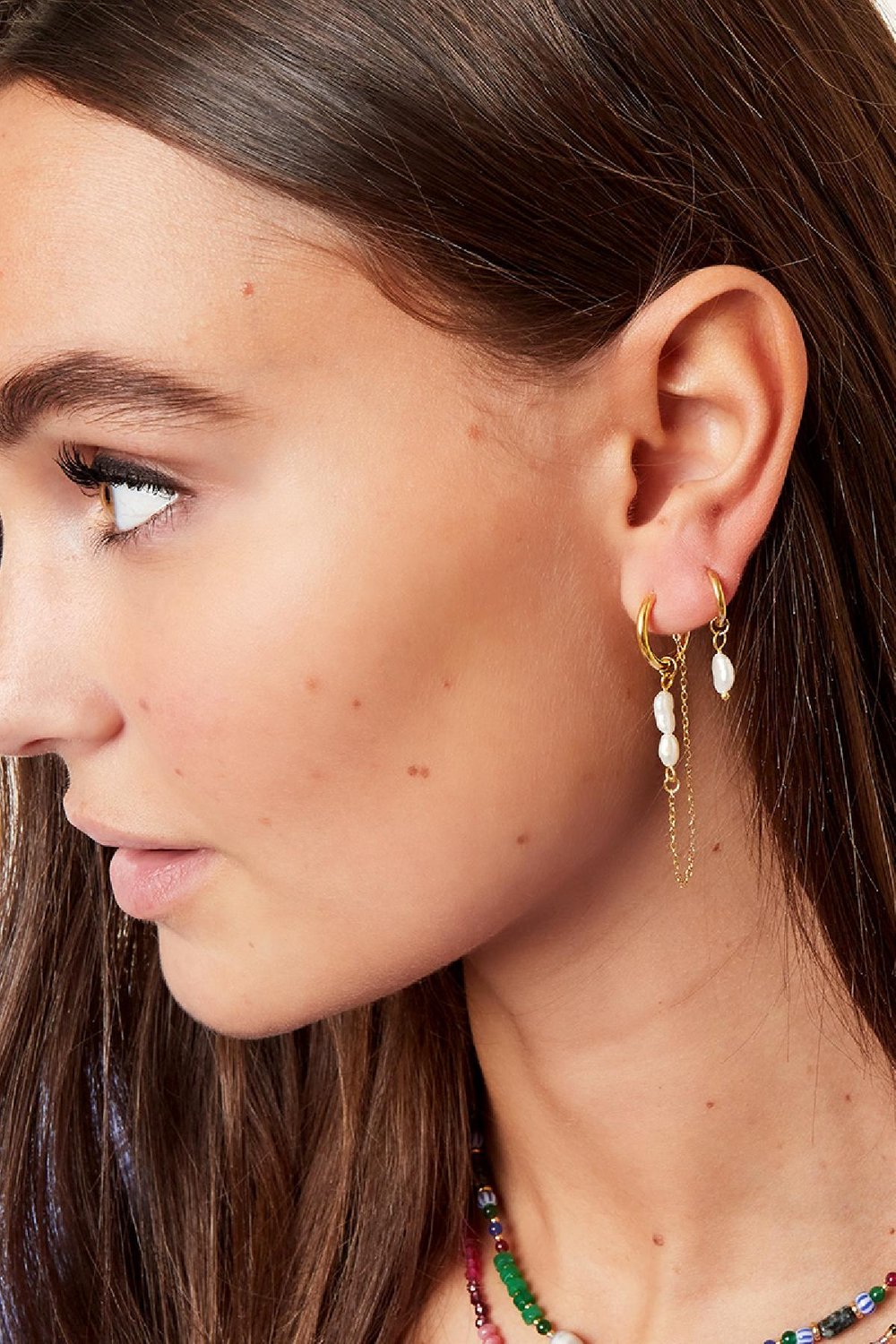 Pendientes cadena nacarada Color dorado Acero inoxidable Imagen2