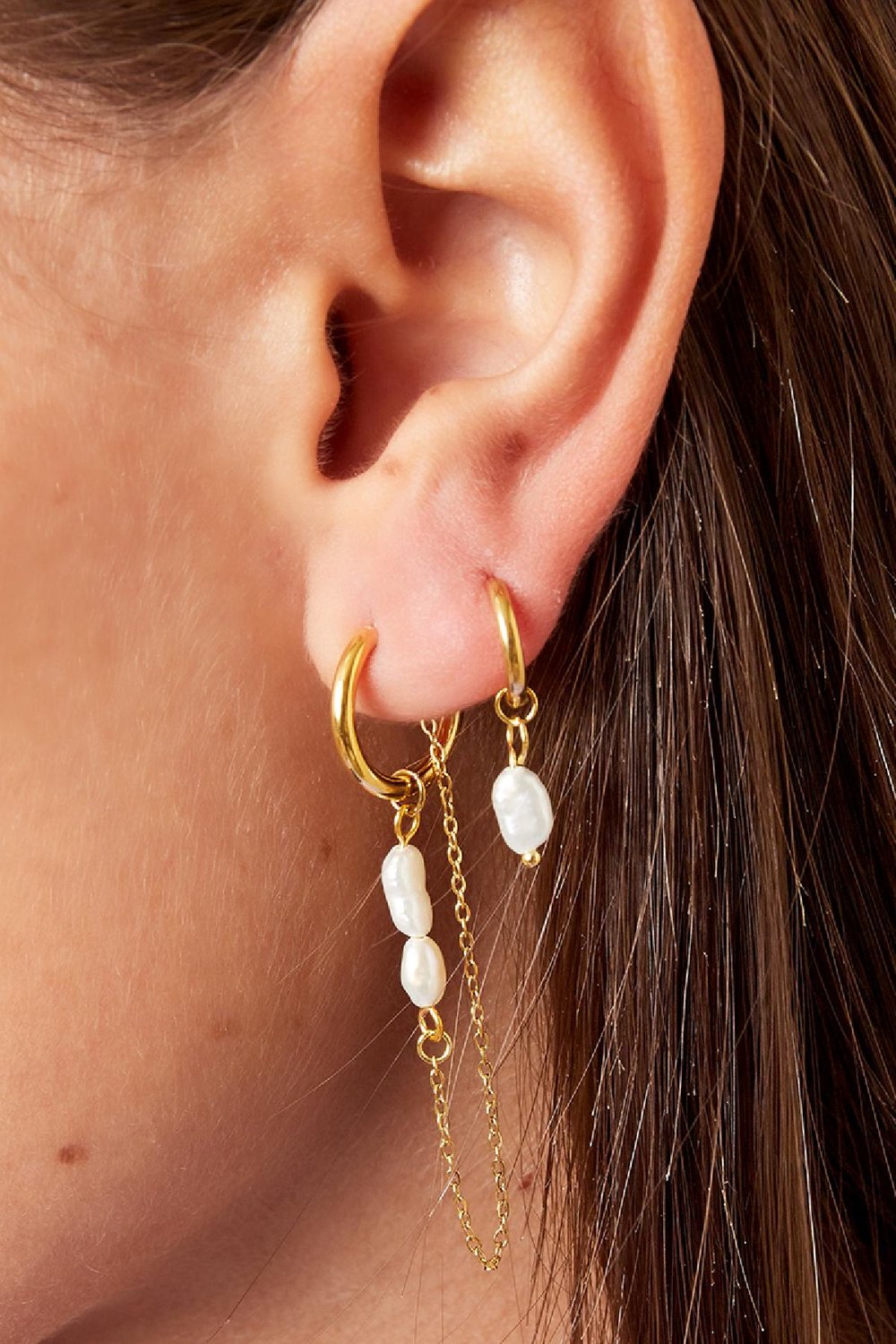 Pendientes cadena nacarada Color dorado Acero inoxidable Imagen3