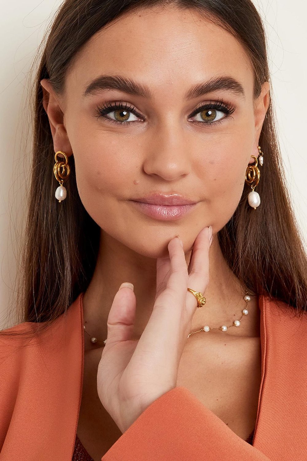 Earrings dangling hoops with pearl Silver Color Stainless Steel Picture2