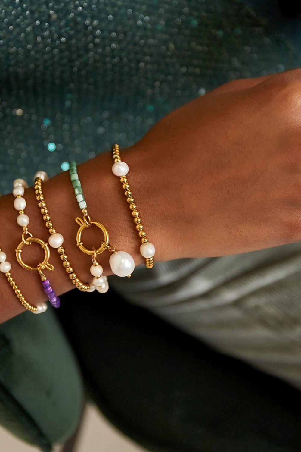 Armband bunte Perle Lila Edelstahl Bild2