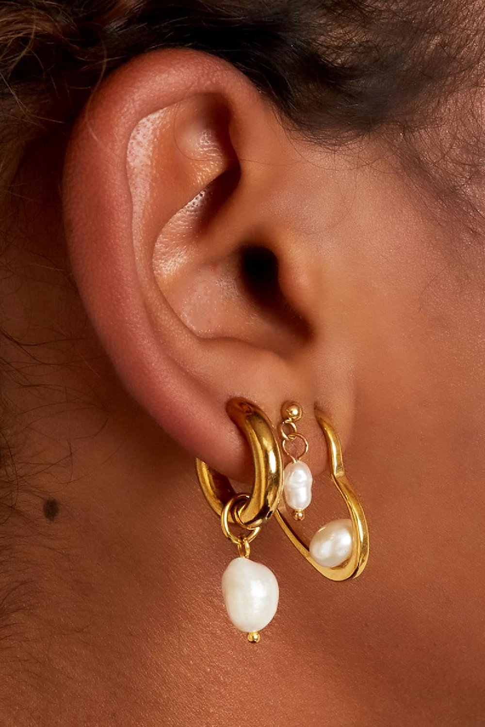 Earrings heart shape with pearl Silver Color Stainless Steel Picture3