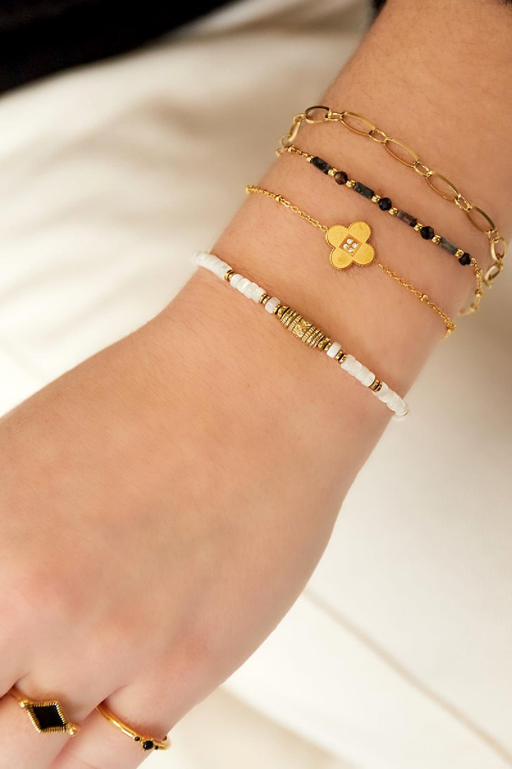 Bracelet with white beads Silver Color Stainless Steel Picture2