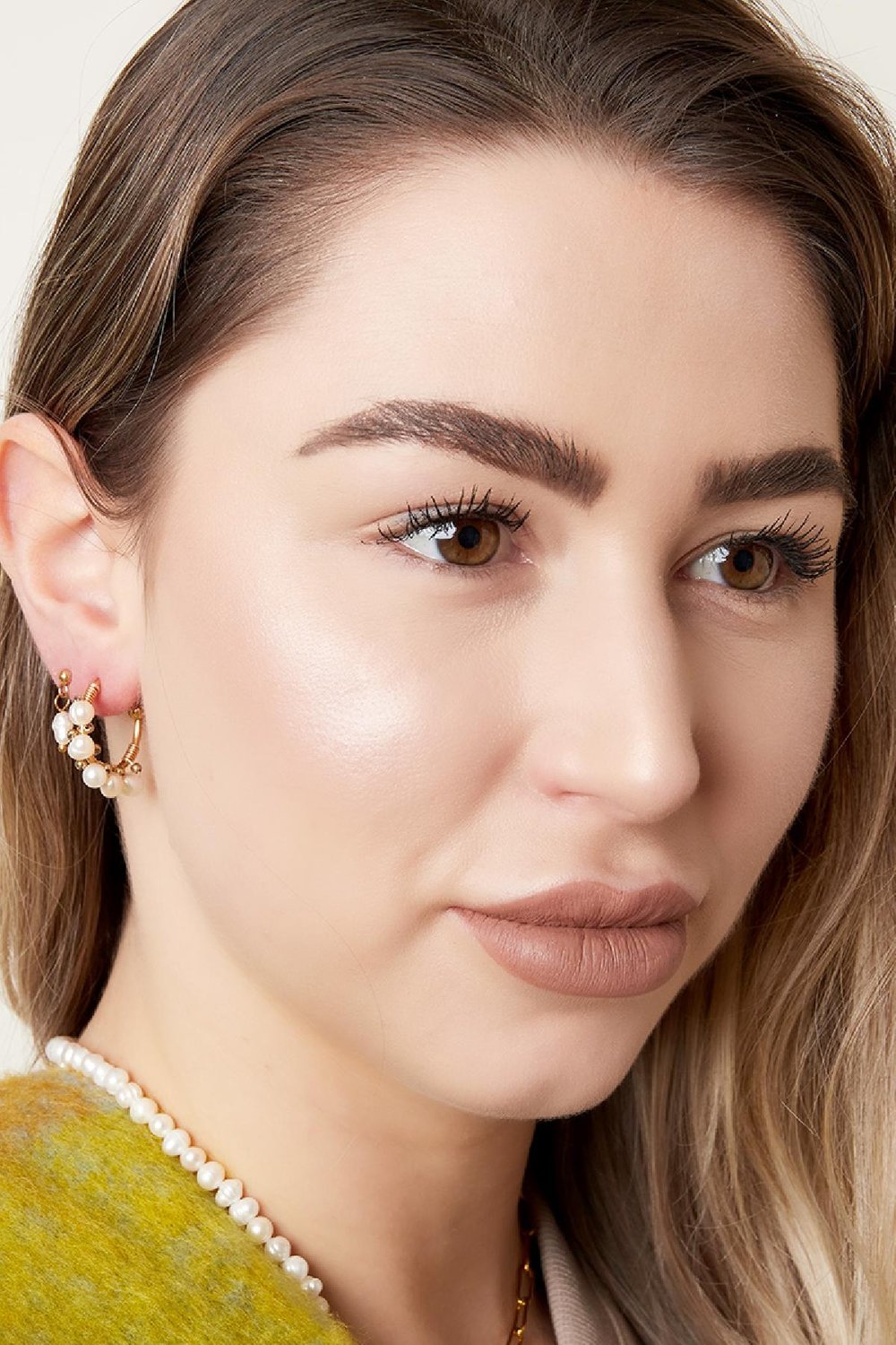 stainless steel earrings halfround hoop pearl  Picture3