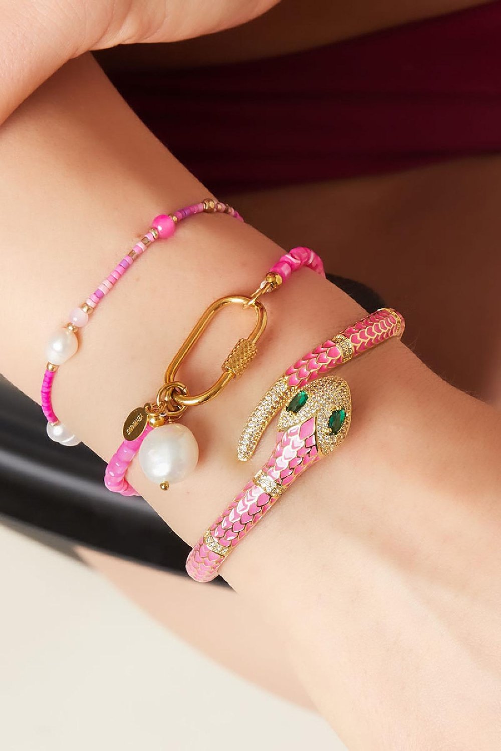 Moschettone con bracciale con perline Grey Stainless Steel Immagine2