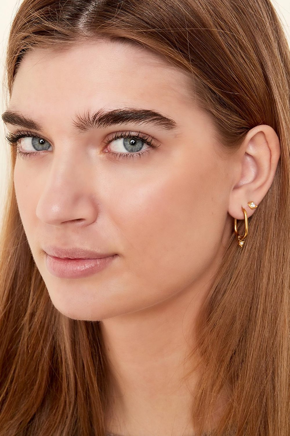 Ohrringe Ovaler Zirkon-Charme Goldfarbe Edelstahl Bild4