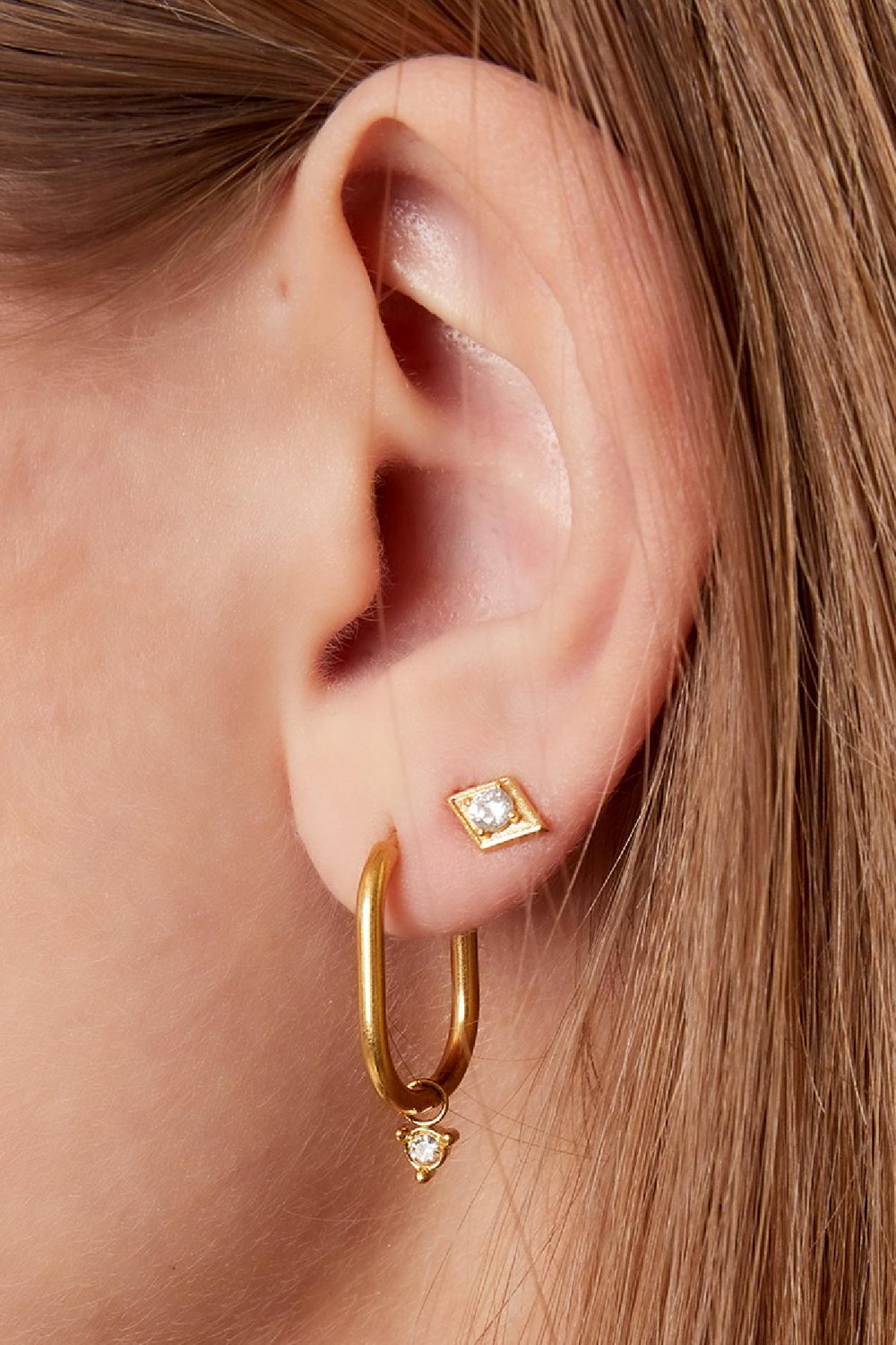 Ohrringe Ovaler Zirkon-Charme Goldfarbe Edelstahl Bild3