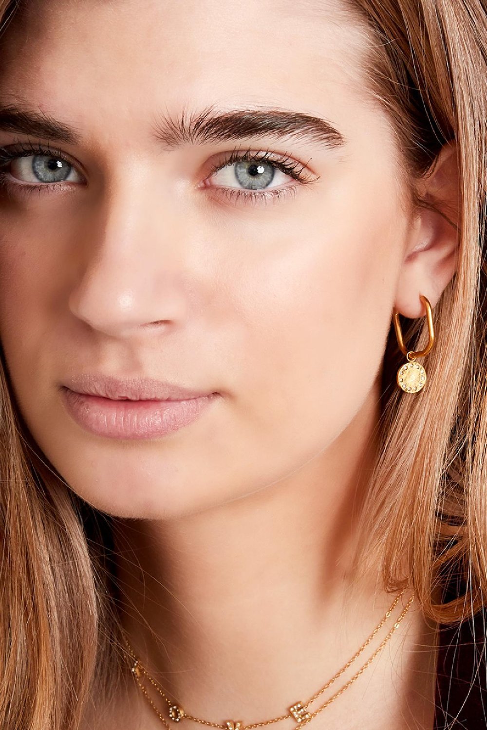 Ohrringe Ovaler Zirkon-Kreis Goldfarbe Edelstahl Bild3