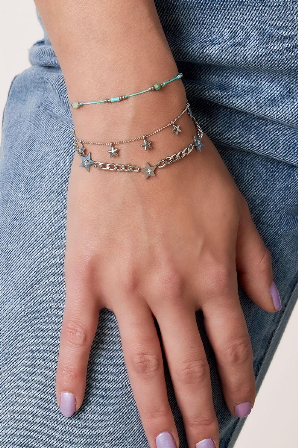 Pulsera de cadena con estrellas Color dorado Acero inoxidable Imagen3