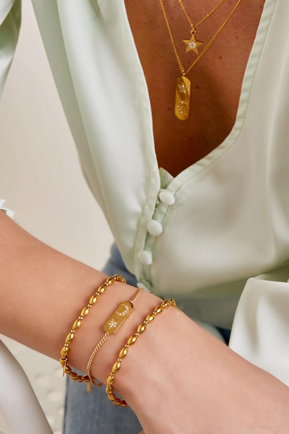 Armband Stern & Mond Goldfarbe Edelstahl Bild3