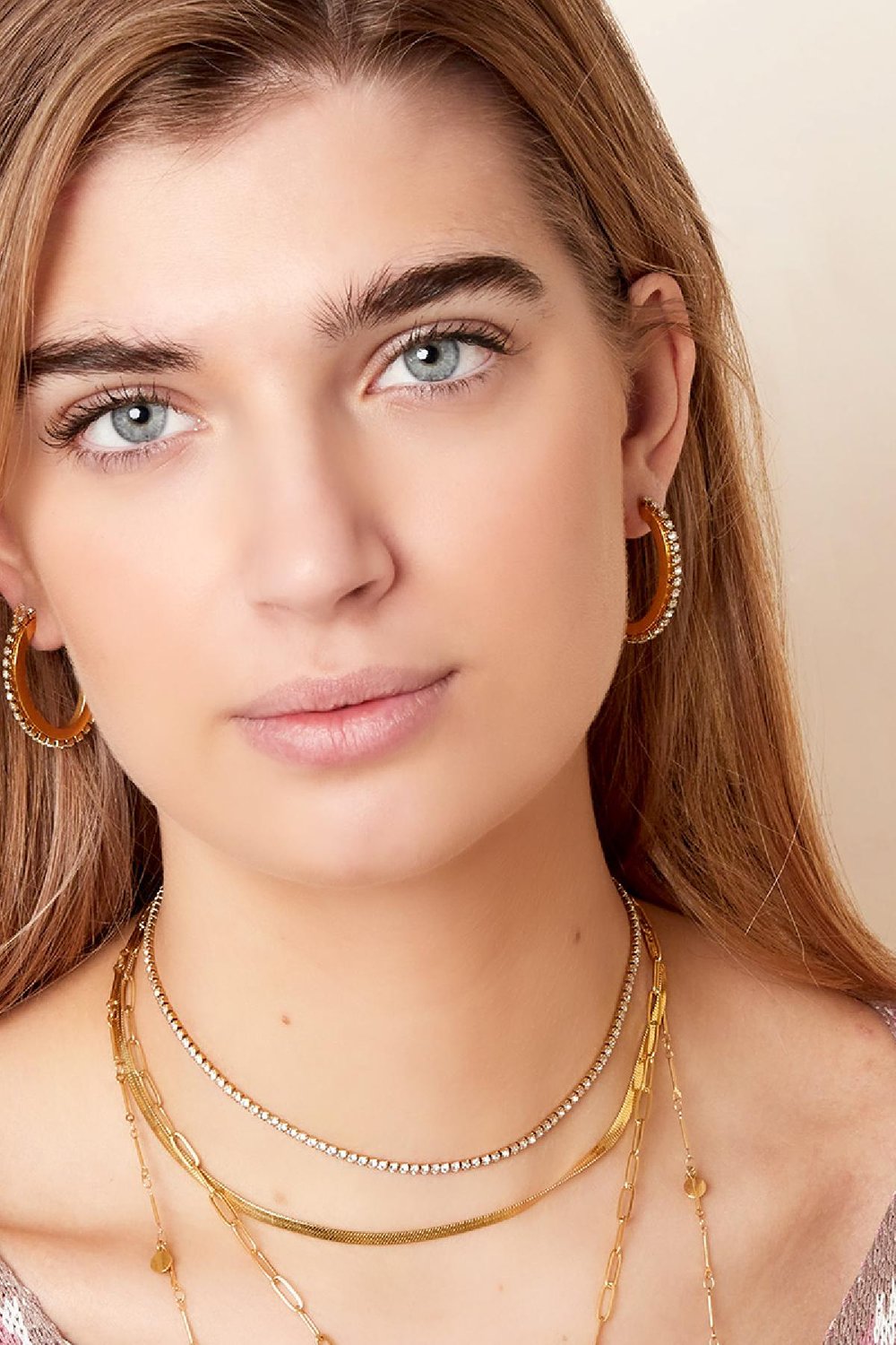 Pendientes Zircon Oval Color dorado Acero inoxidable Imagen3