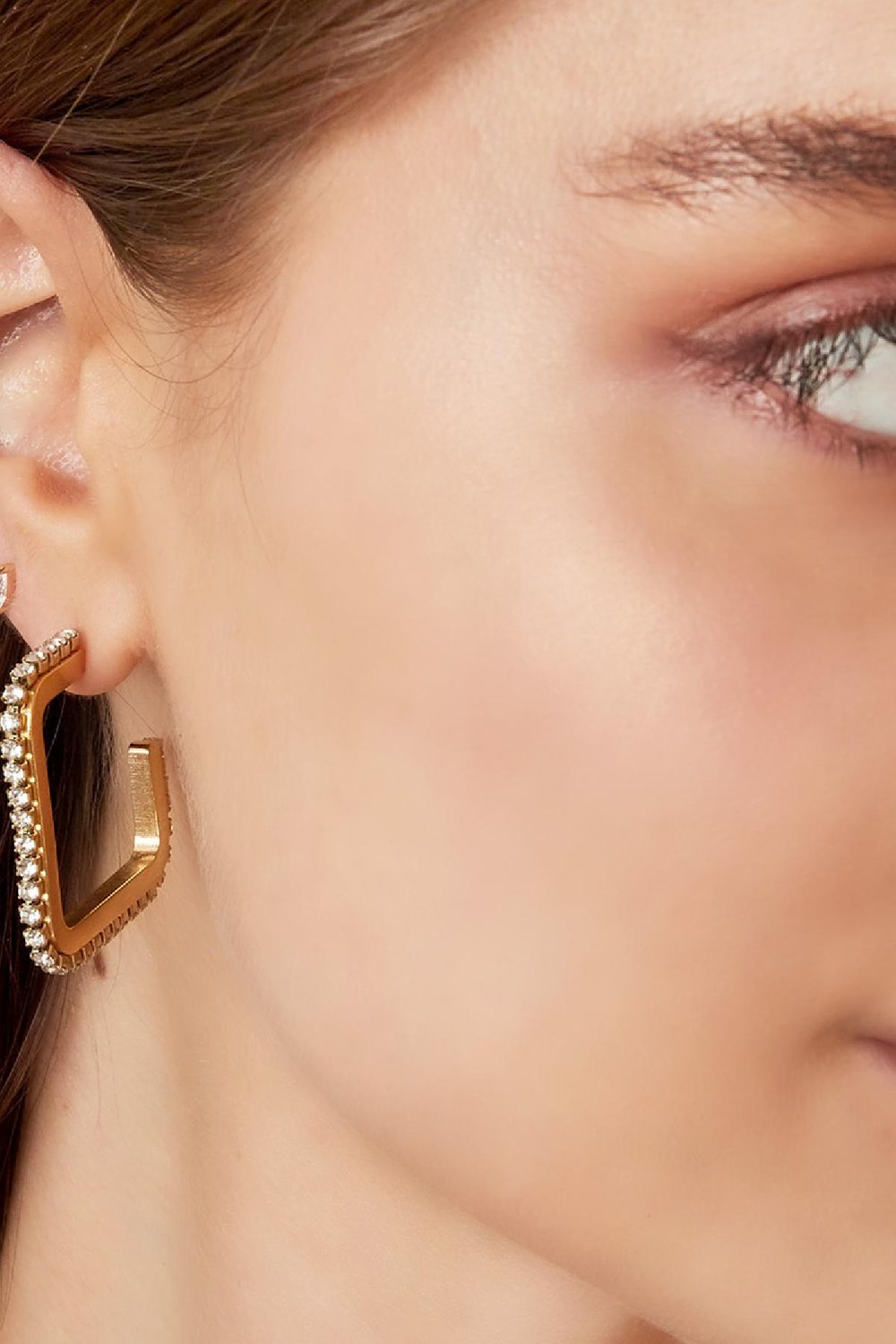 Pendientes Zircon Cuadrado Color dorado Acero inoxidable Imagen3