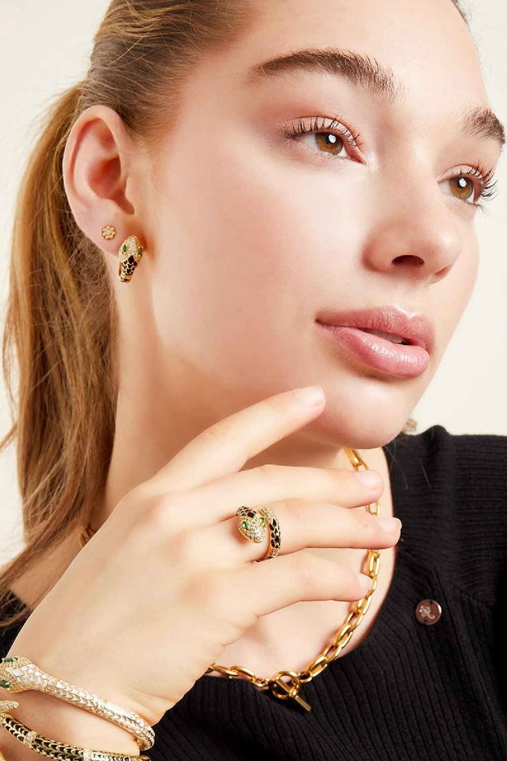 Schlangenohrringe mit Zirkonsteinen Rosa Kupfer Bild4