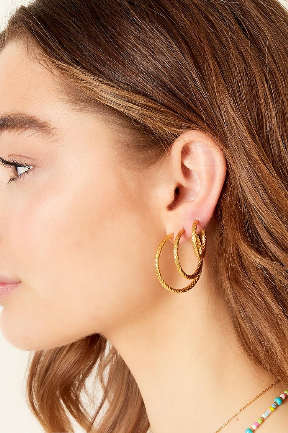 Earrings with pattern large Gold Color Stainless Steel Picture3