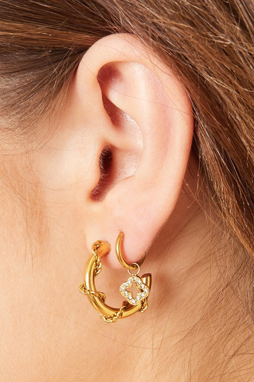 Ohrringe verdrehtes Seil Goldfarbe Edelstahl Bild3