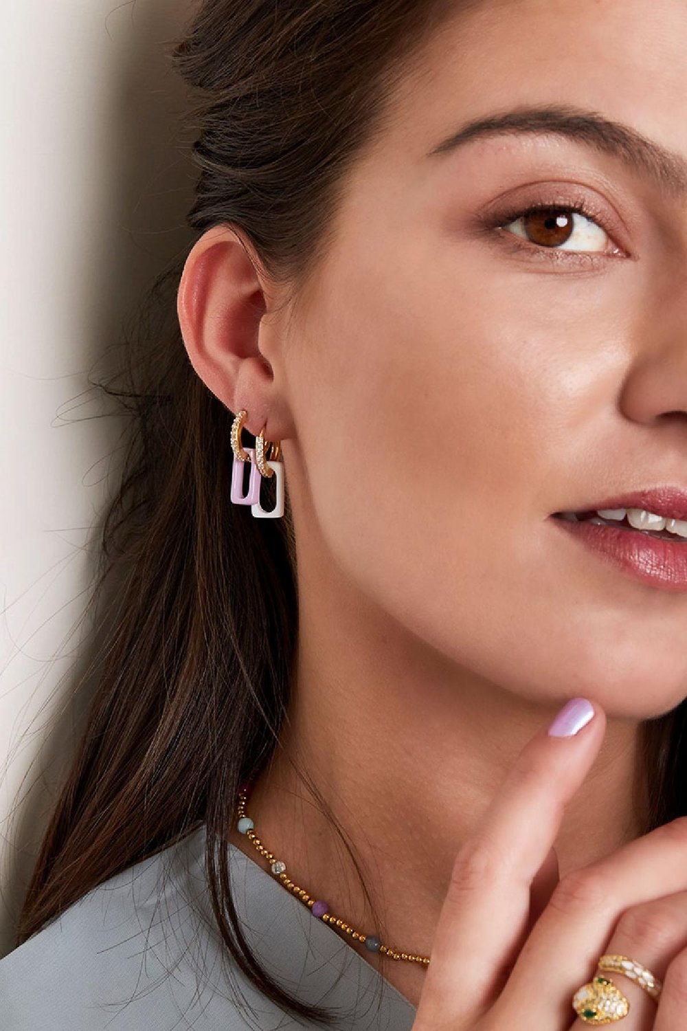 Bunte Anker-Link-Ohrringe quadratisch Rosa Kupfer Bild2