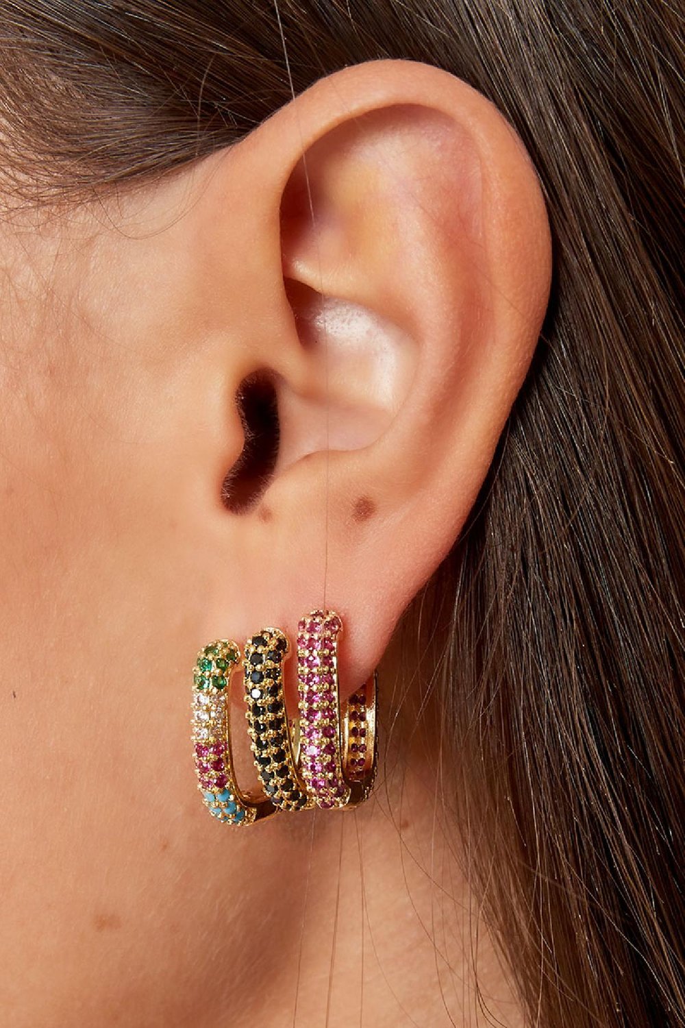Earrings with zircon details Green & Gold Color Copper Picture4