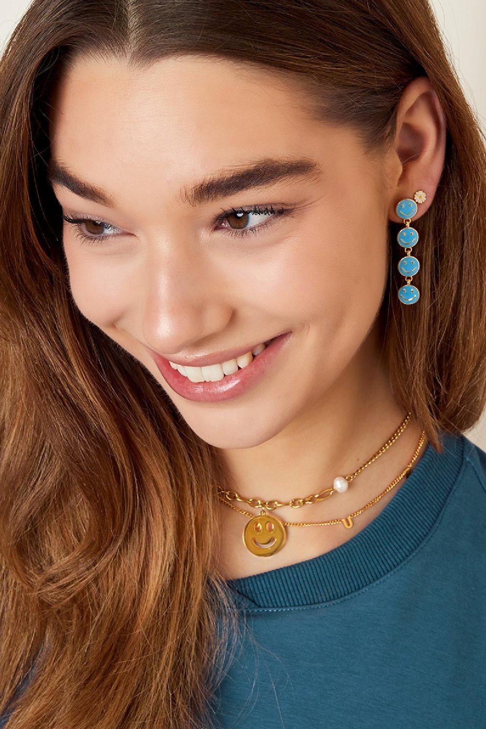 Smiley-Reihe Ohrstecker Weiß Kupfer Bild2