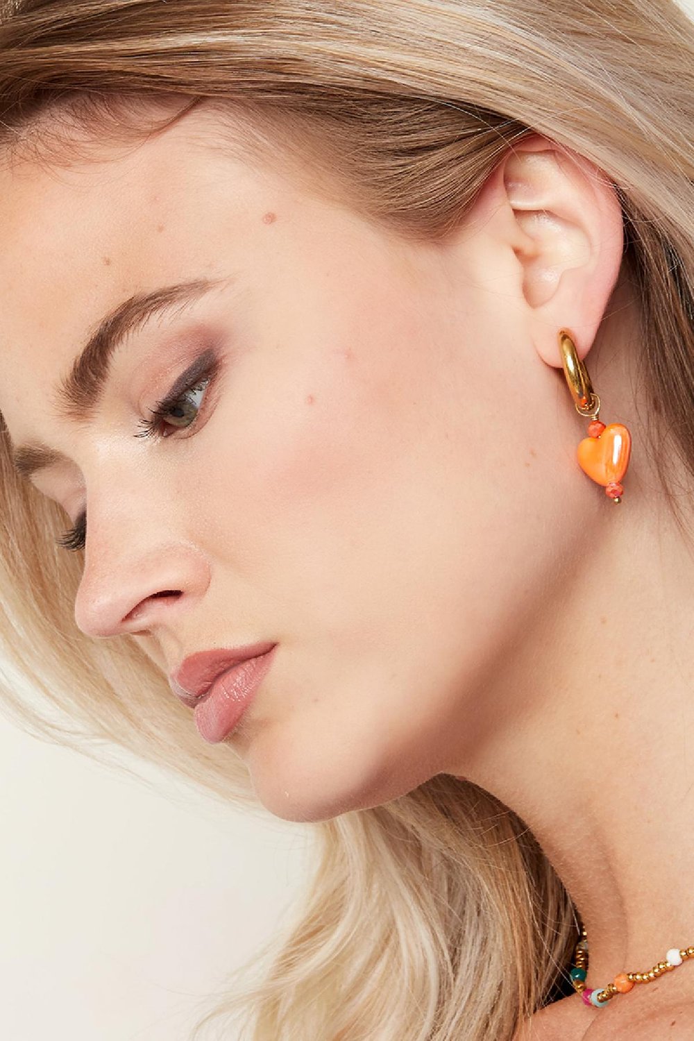 Bunte Herzohrringe - #sumemrgirls-Kollektion Orange & Goldfarbe Edelstahl Bild3