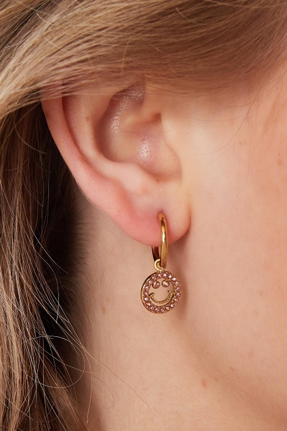 Boucles d'oreilles smiley avec des pierres de zircon Couleur or blanc Acier inoxydable Image4